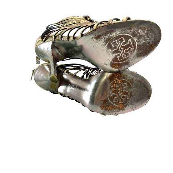 Tory Burch Cuba Caged Strappy Snake Print Leather Stiletto Heels Size 8 - Picture 8 of 9